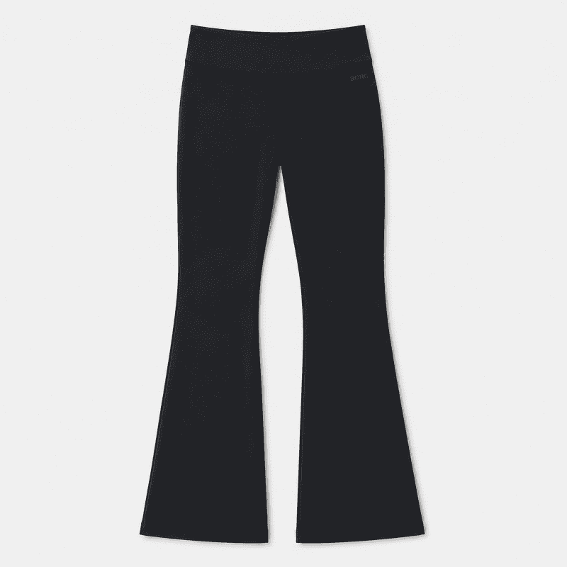 Black flared training tights with a high waist and fitted silhouette.