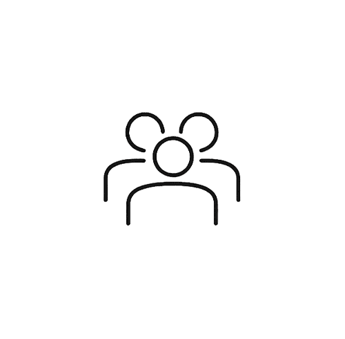 Icon of three stylized human figures, arranged in a triangular formation, on a transparent background.