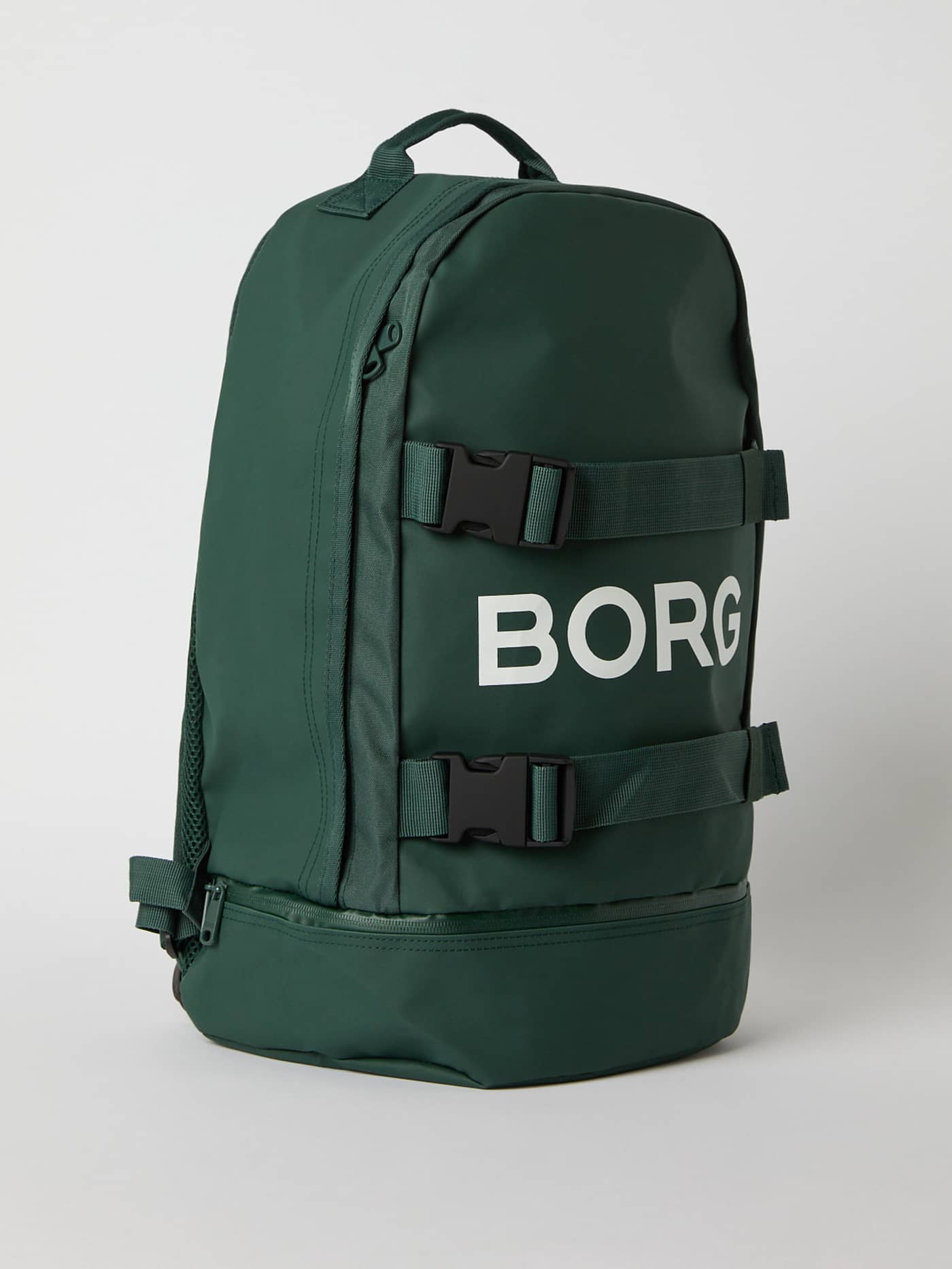 Borg Duffle Backpack 28L i Sycamore (Grønn) med hvit logo og solide stropper til trening og jobb. - Image 2