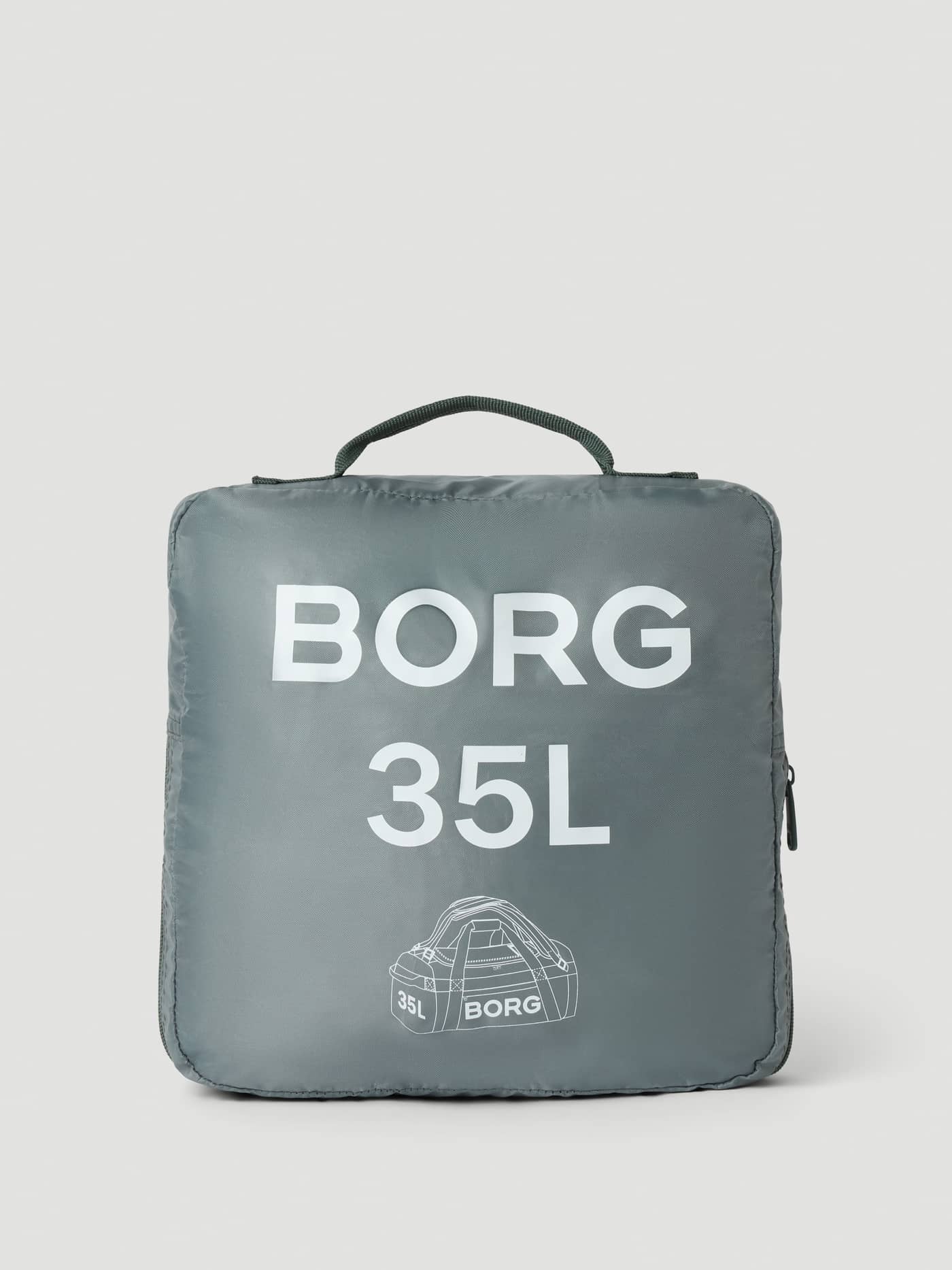 Borg Duffle Bag 35L in Balsam Green (Green) recycled polyester, packed in its self-storing pouch for training. - Image 3