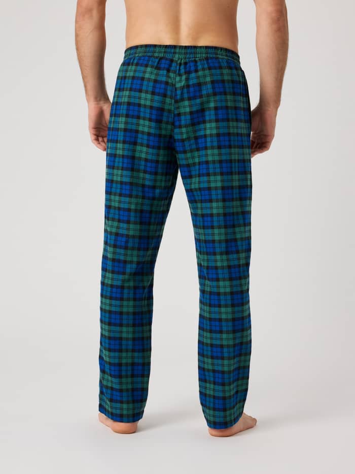 Core Flannel Pyjama Pants in Hs Check 5 (Blau, Grün) mit Karomuster aus Flanell in der Rückansicht. - Image 2