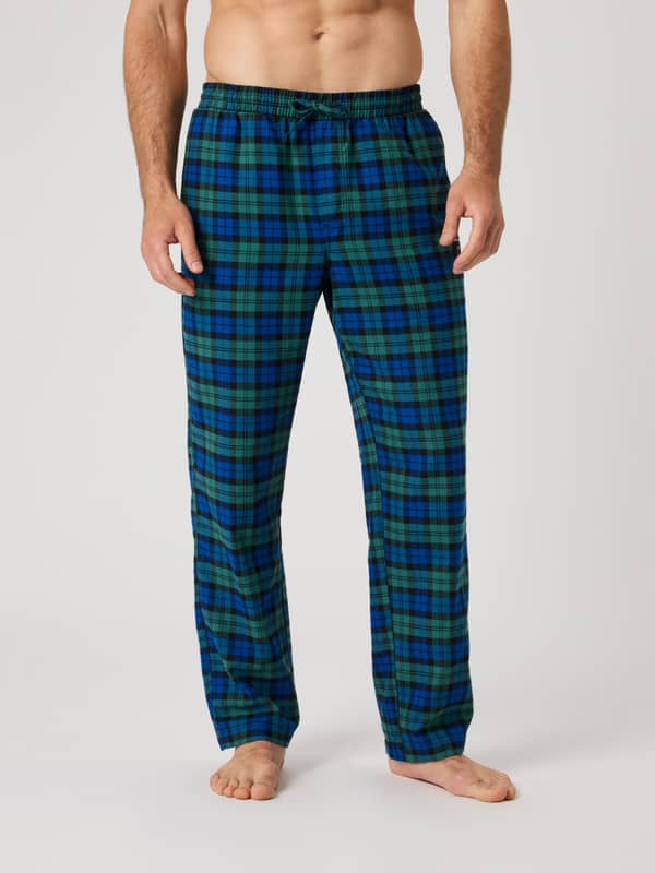 Vue de face du Core Flannel Pyjama Pants en Hs Check 5 (Bleu, Vert) à motif à carreaux en flanelle douce.