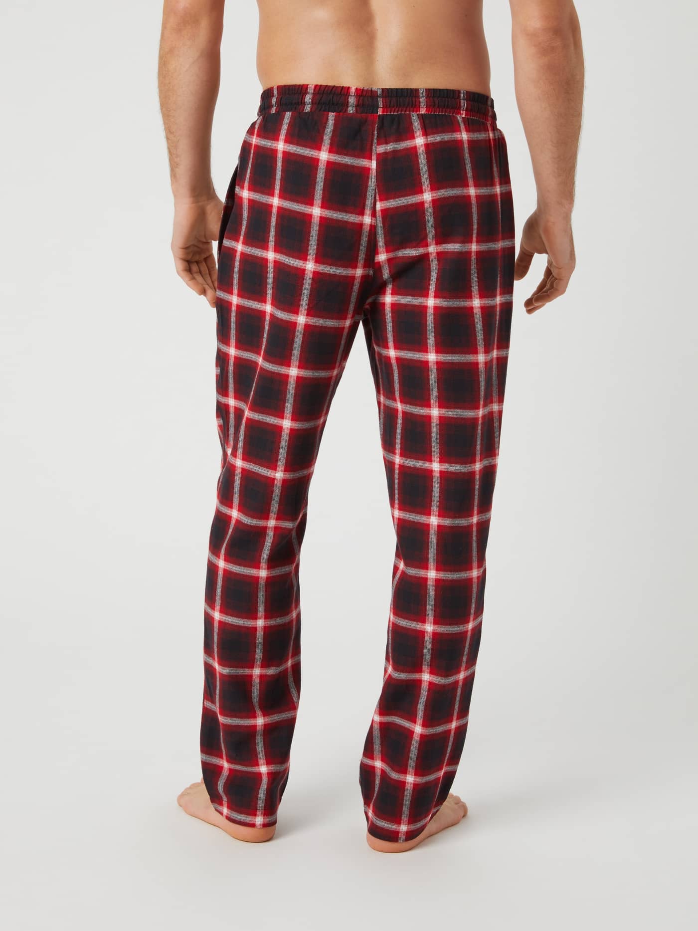 Rutiga Core Flannel Pyjama Pants i Lumber Check (Röd) sedda bakifrån i borstad bomullsflanell. - Image 2