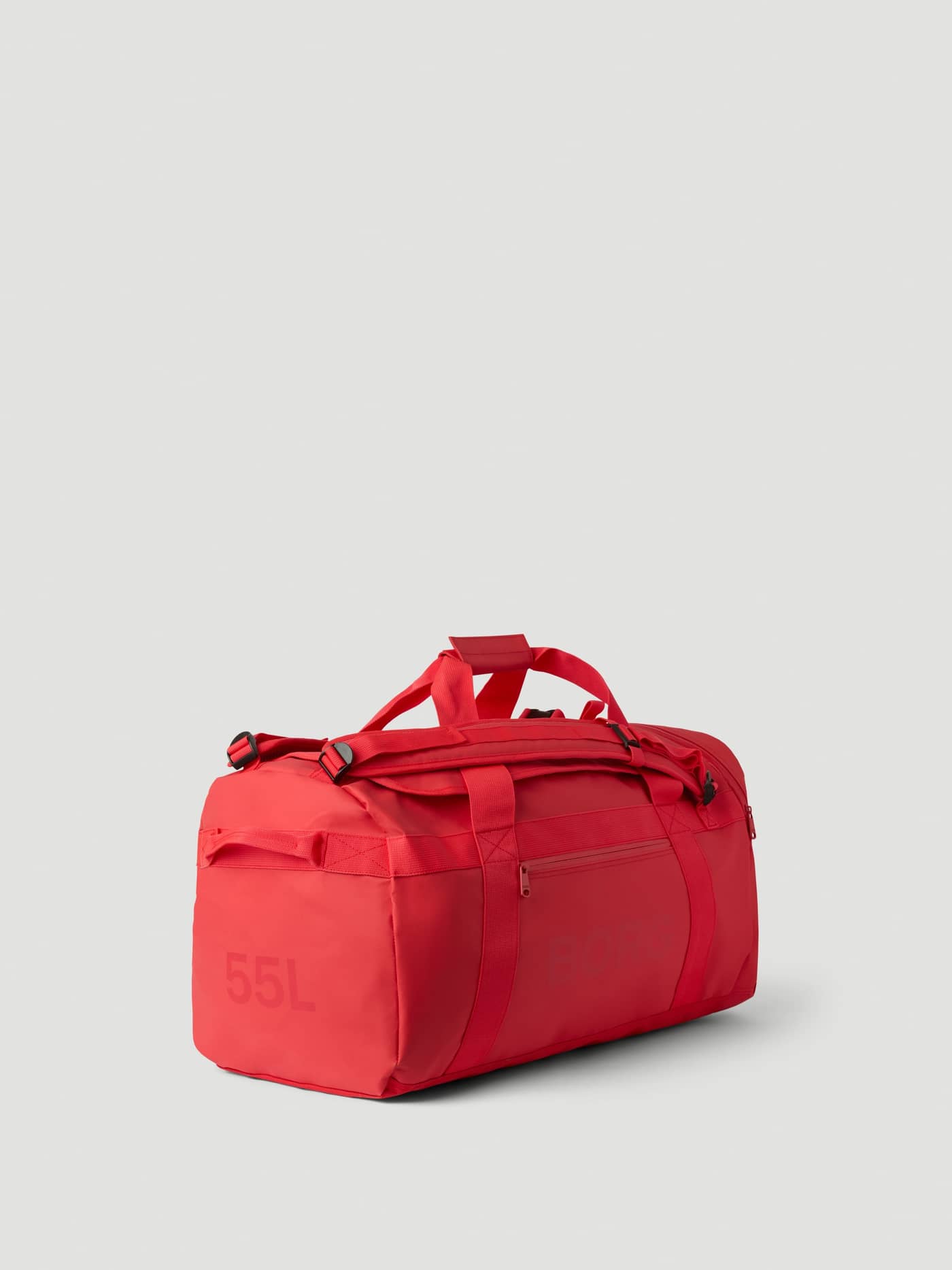 Zijaanzicht van de Björn Borg Duffle Bag 55L in Samba (Rood) van stevig gecoat materiaal met ton-sur-ton logo's. - Image 2