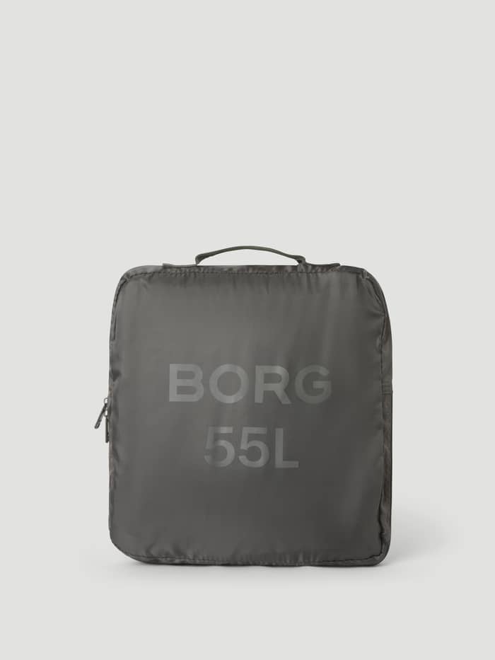 Borg Duffle Bag 55L i Forest Night (Grön) framifrån som visar dess kompakta och hopvikta design. - Image 5