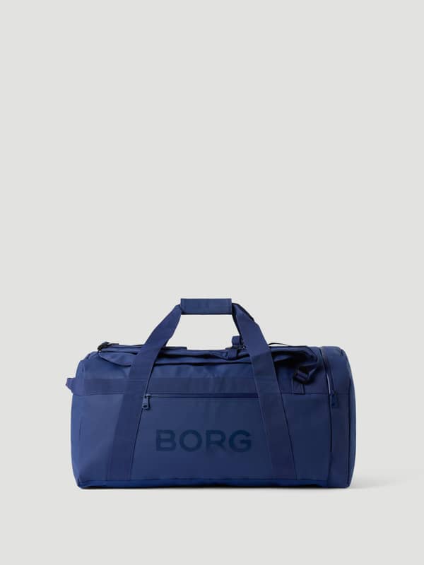 Front view of the Borg Duffle Bag 55L in Estate Blue (Blue) featuring a large tonal logo on the side.