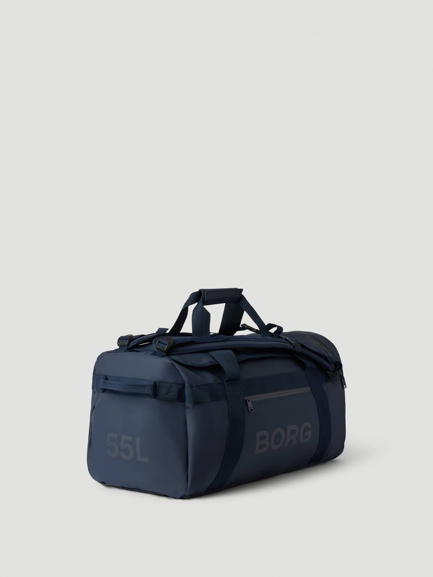 Borg Duffle Bag 55L i Night sky (Marineblå) set skråt forfra med matchende logo og en robust, belagt finish. - Image 5