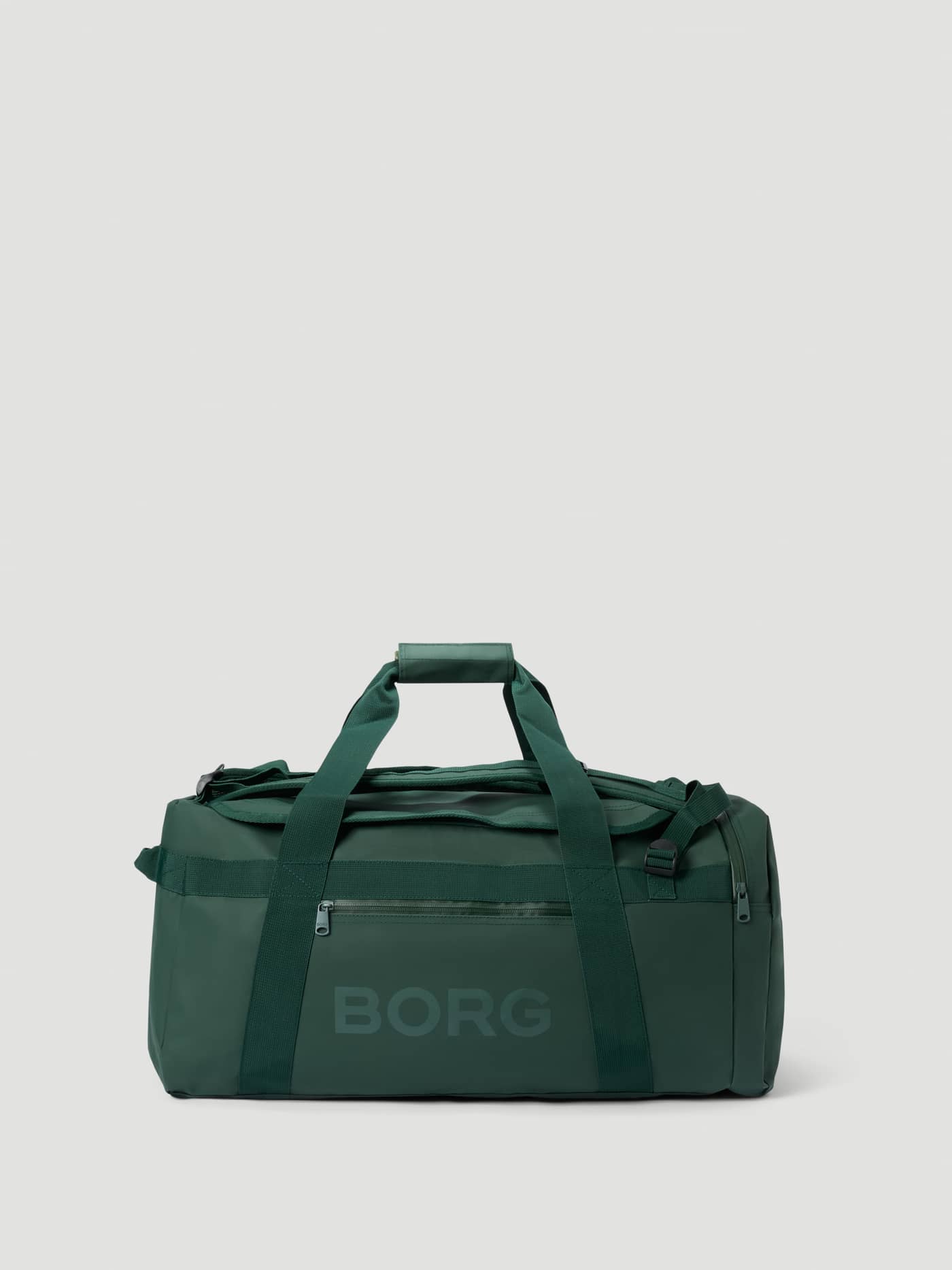 Borg Duffle Bag 55L in Mountain View (Groen) met een donkergroen logo en stevige banden voor training en reizen. - Image 1