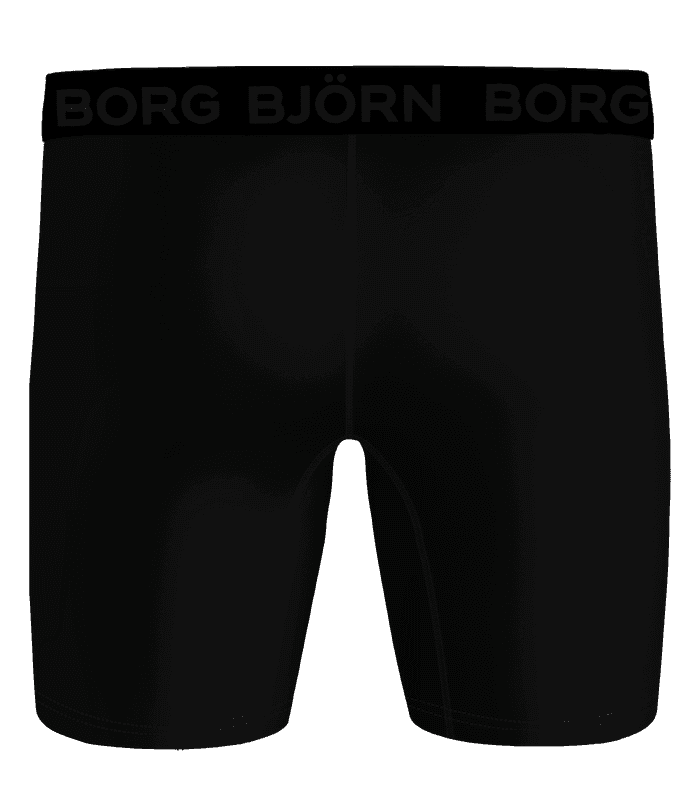 Vue arrière du Sports Boxers Long Leg noir pour l'entraînement, avec tissu évacuant l'humidité et ceinture à logo noir. - Image 3