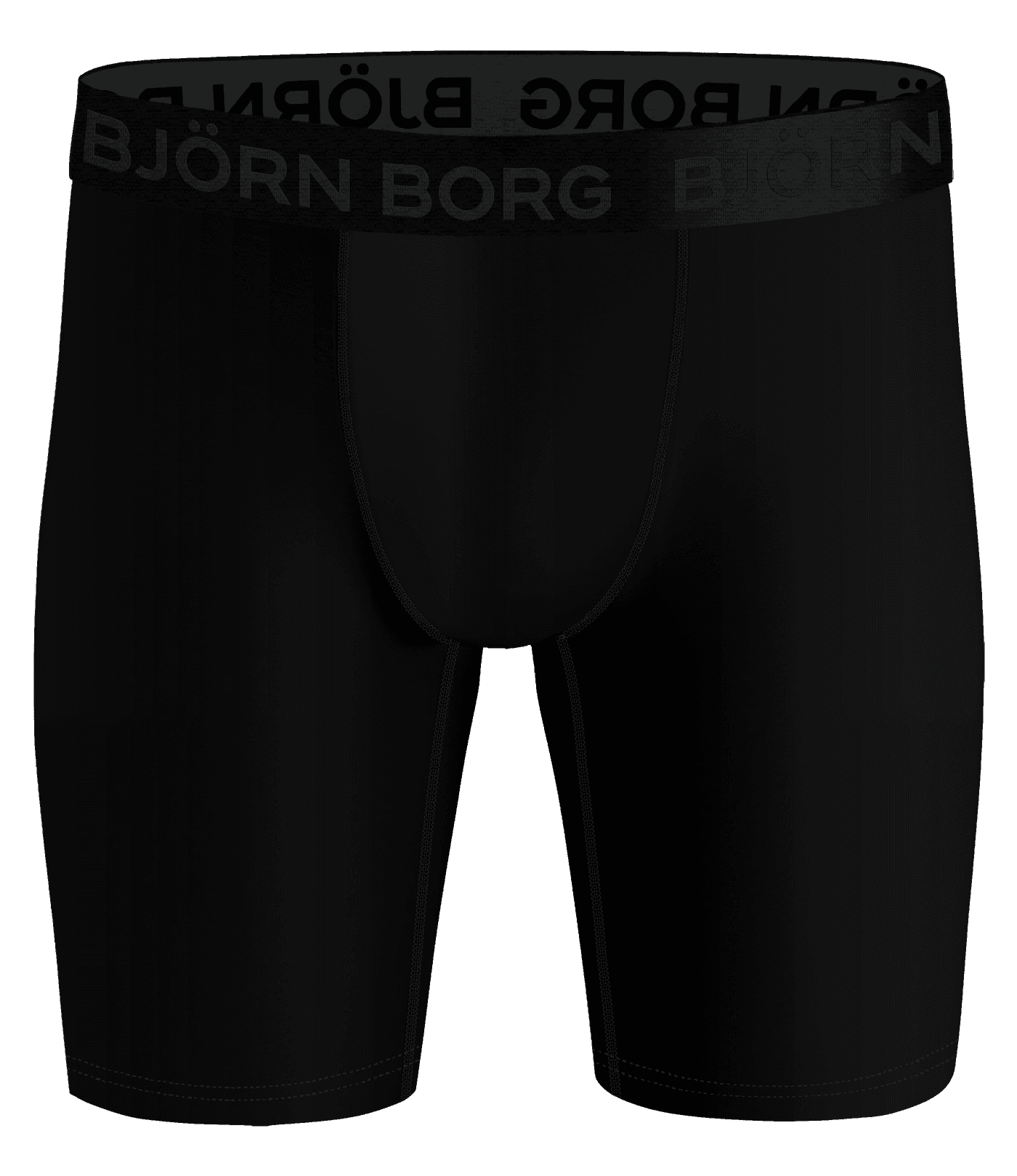 Front view of the black Björn Borg Sports Boxers Long Leg training boxer briefs with a tonal logo waistband. - Image 2