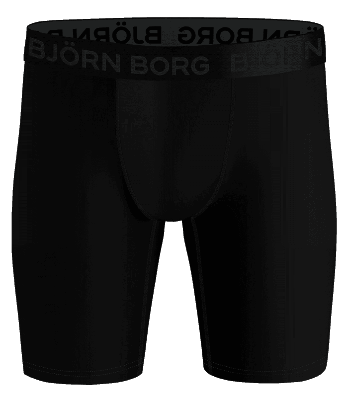 Vue de face du Sports Boxers Long Leg noir pour l'entraînement avec une ceinture à logo ton sur ton. - Image 2