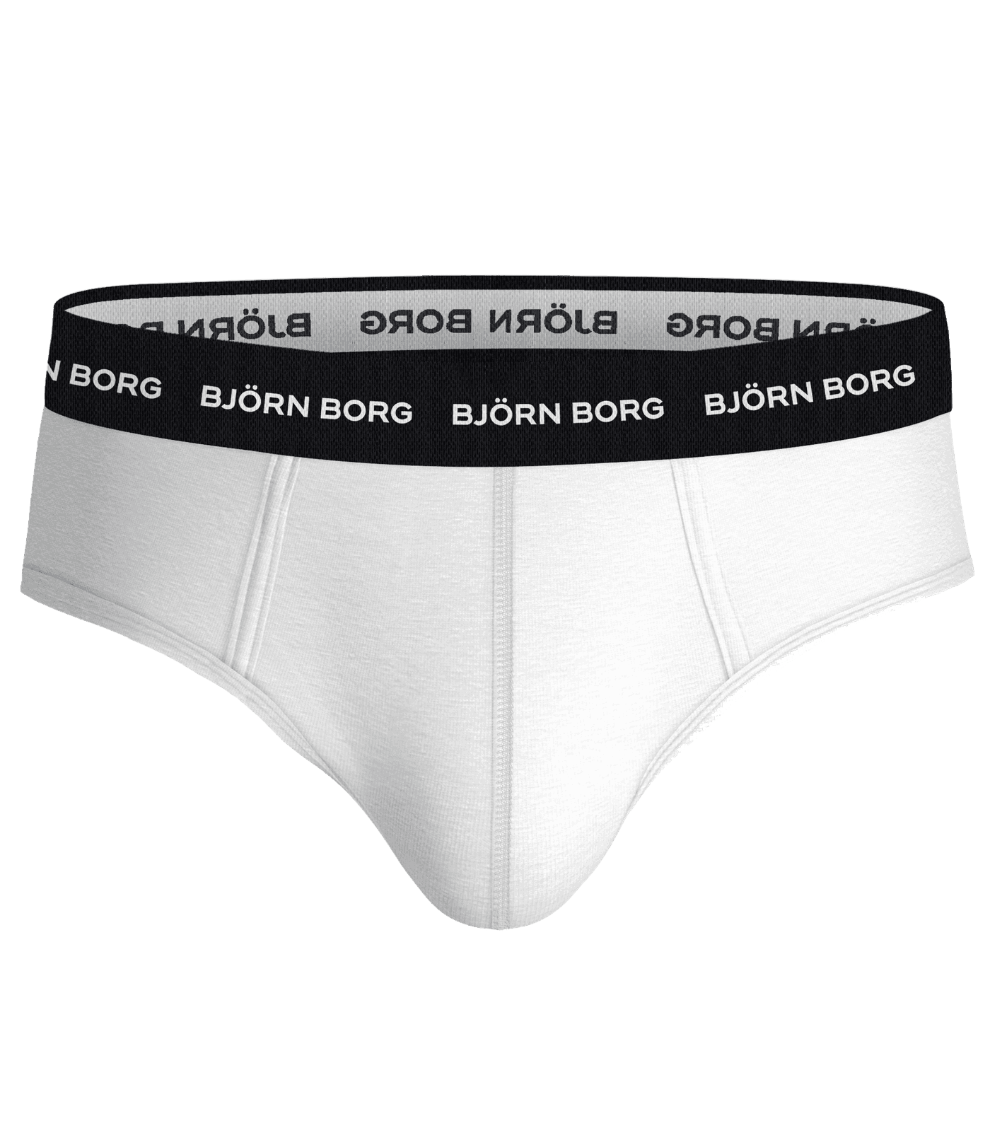 Front view of the white Cotton Stretch Brief 3-pack featuring a black microfibre waistband with white Björn Borg logos. - Image 2