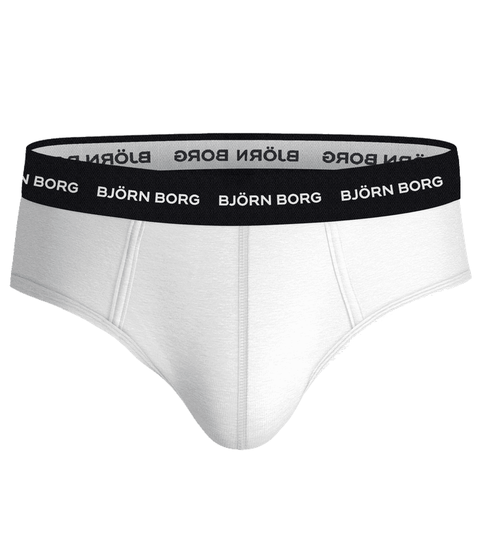 Vue de face du Cotton Stretch Brief 3-pack blanc en coton doux avec ceinture en microfibre noire et logos Björn Borg blancs. - Image 2