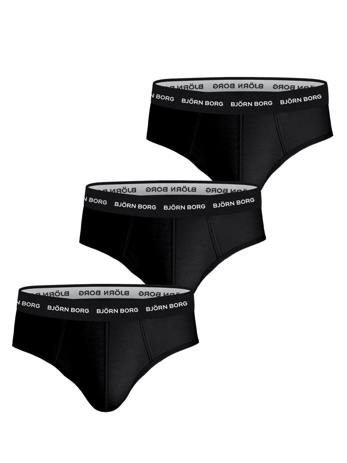 Cotton Stretch Brief 3-pack i svart med vit logotyp på resåren och en funktionell passform med medelhög midja.