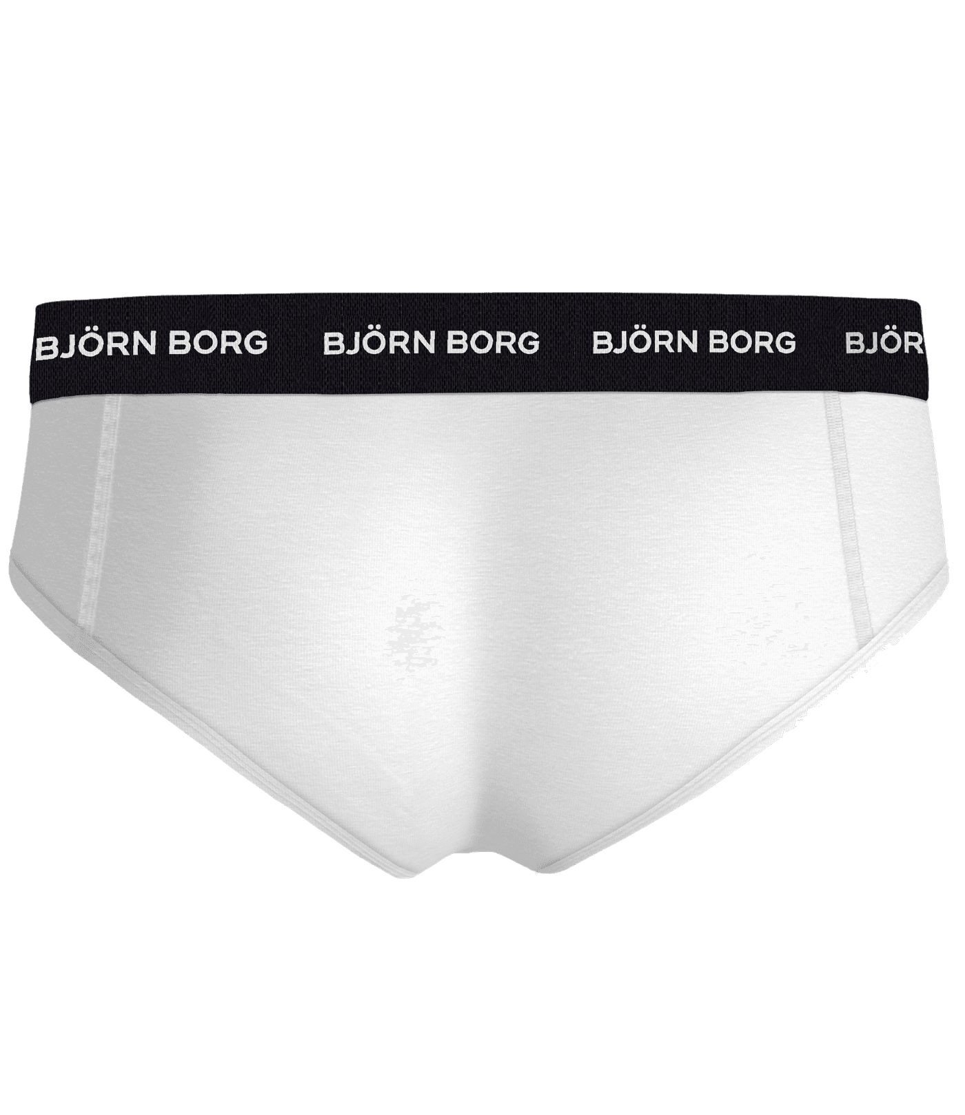 Back view of the Cotton Stretch Brief 3-pack in White, featuring white Björn Borg logos on a black microfibre waistband. - Image 3