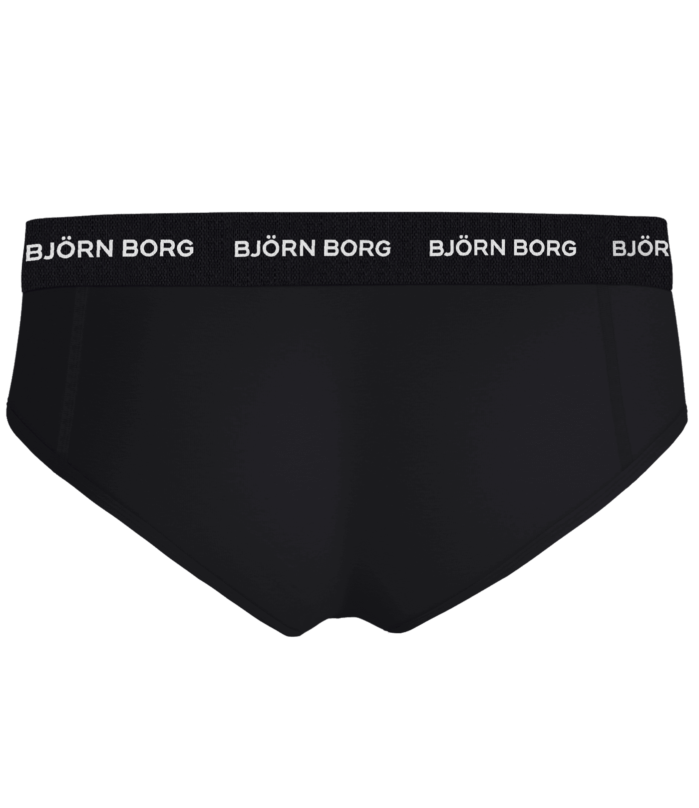 Back view of the Cotton Stretch Brief 3-pack in Black, featuring white Björn Borg logos on a soft elastic waistband. - Image 3