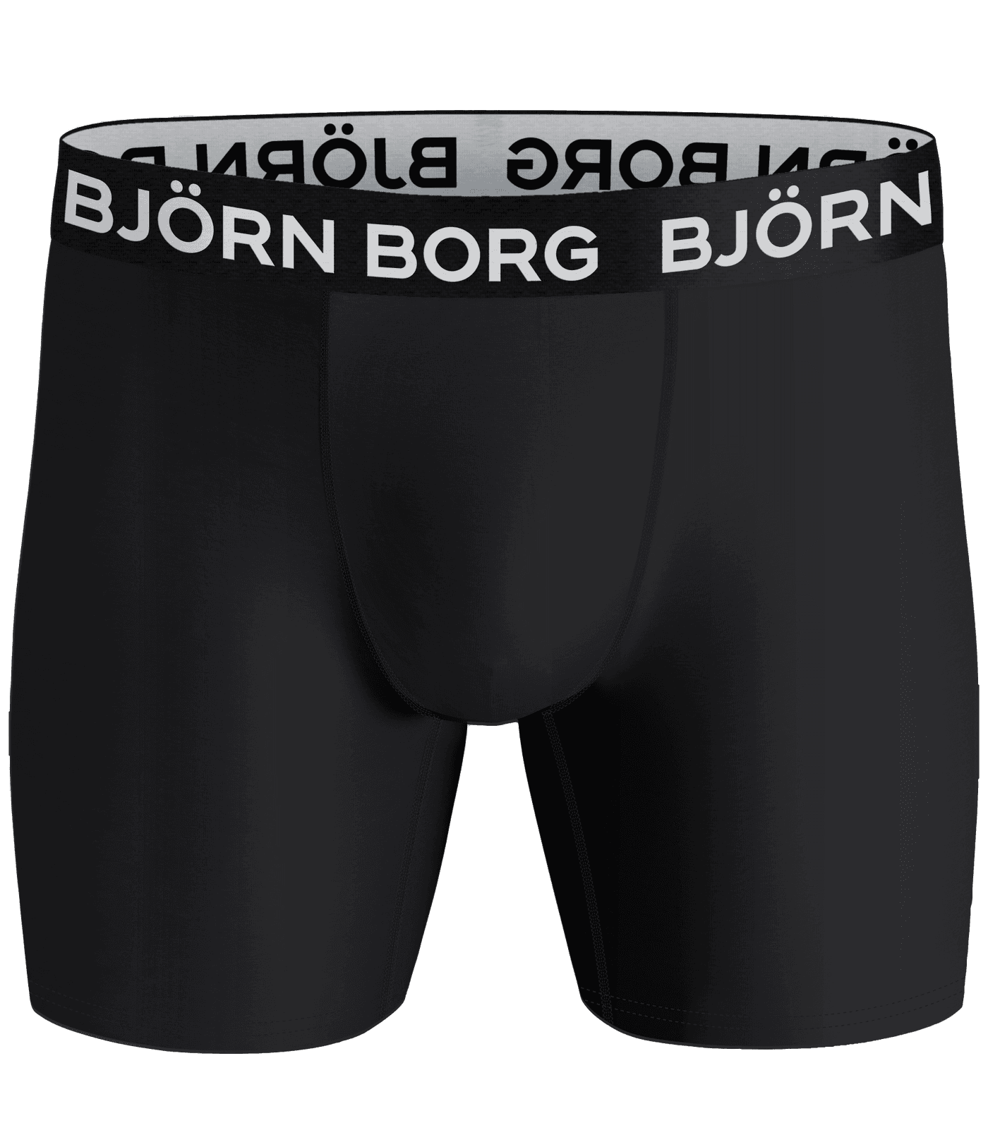 Front view of the black Björn Borg Sports Boxer 2-pack, high-performance training boxer briefs with a white logo waistband. - Image 2