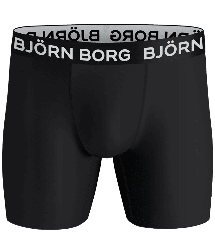 Vue de face du Björn Borg Sports Boxer 2-pack noir pour l'entraînement, haute performance avec ceinture à logo blanc. - Image 2