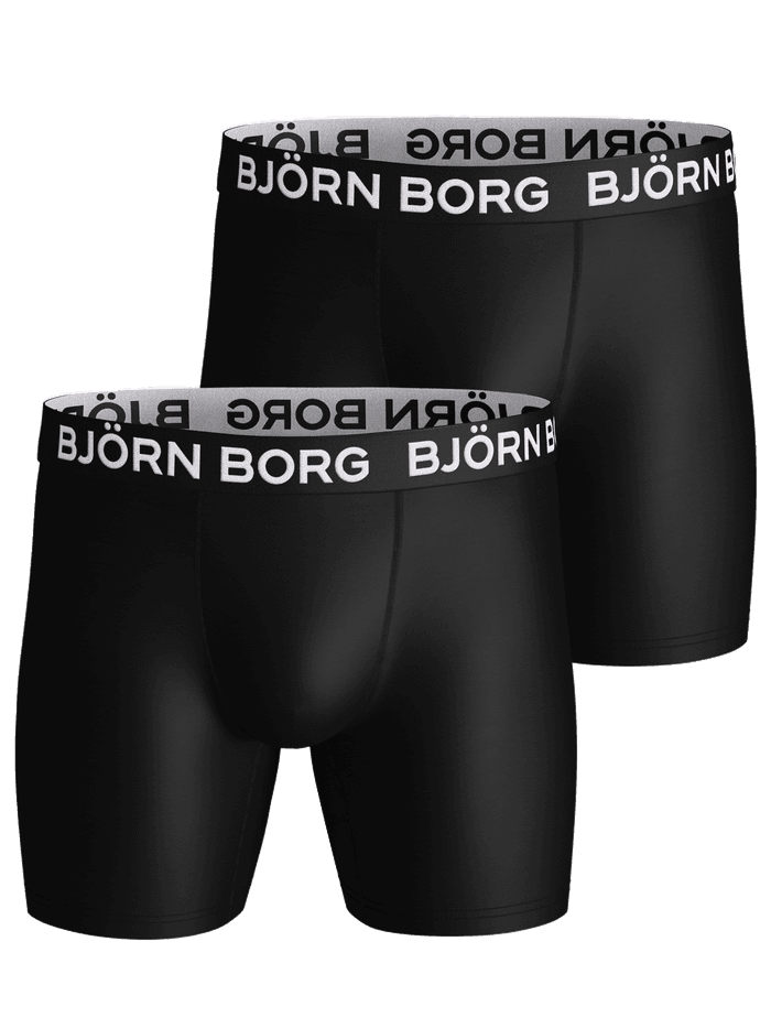 Sports Boxer 2-pack i svart för herr med vit logotyp på resåren och fuktavvisande träningsmaterial.