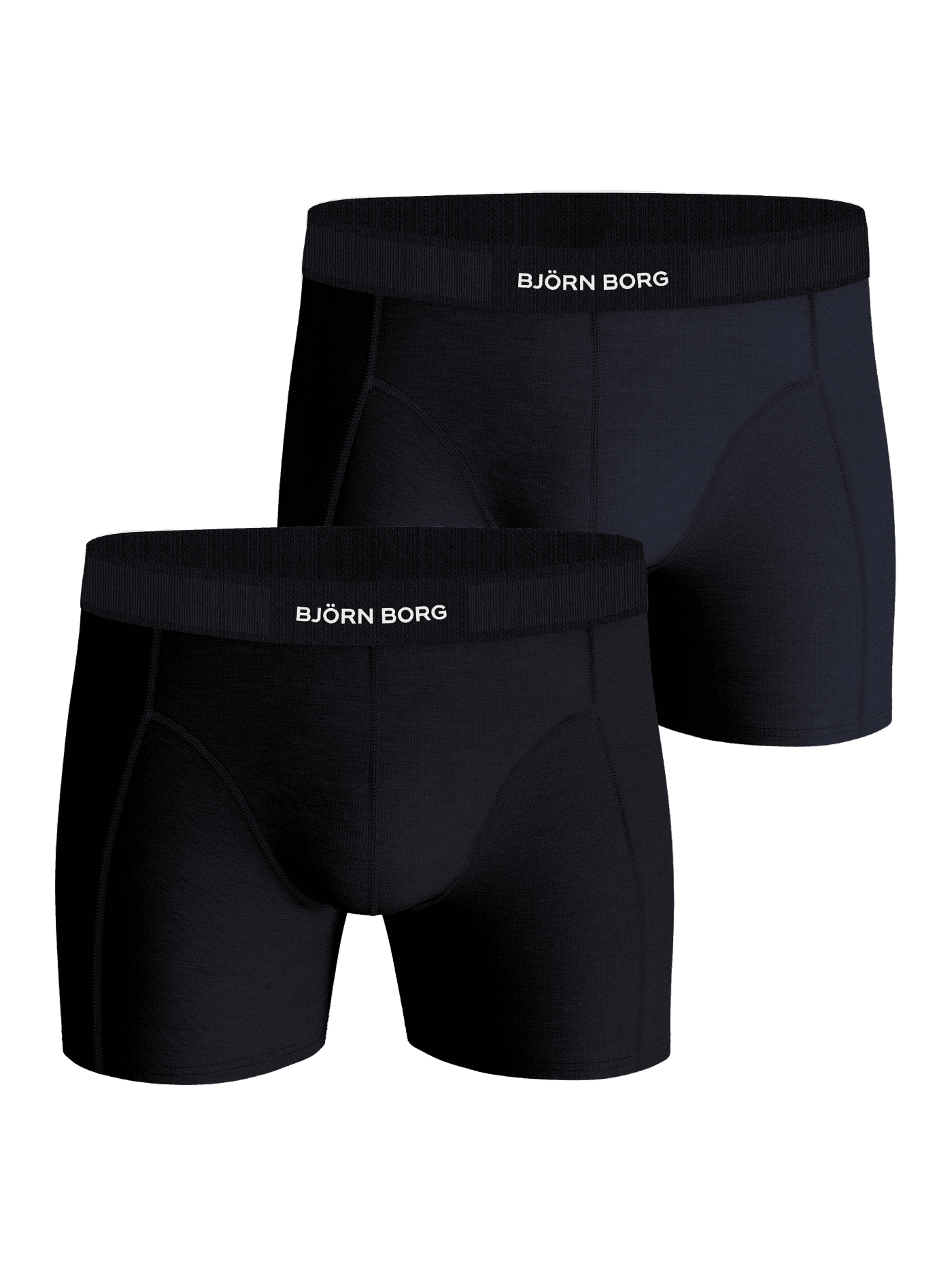 Premium Cotton Stretch Boxer 2-pack in black and navy blue, with functional cotton stretch boxer briefs and white logos. - Image 1