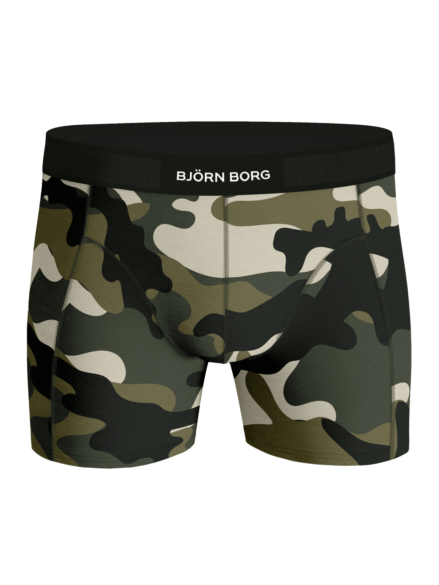 Premium Cotton Stretch Boxer 2-pack i bomuldsstræk med grønt og sort camouflage og hvidt logo på elastikken set forfra. - Image 2
