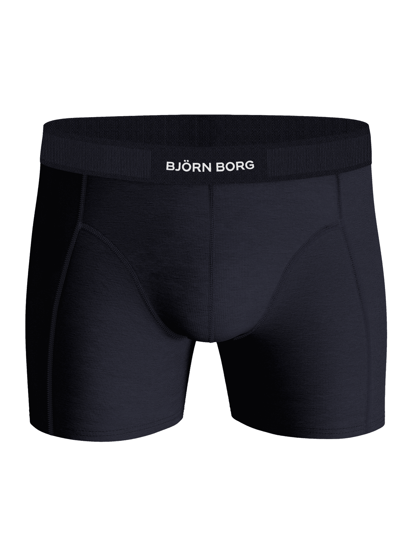 Front view of the navy blue and black Björn Borg Premium Cotton Stretch Boxer 2-pack for men, with a white logo and style. - Image 4