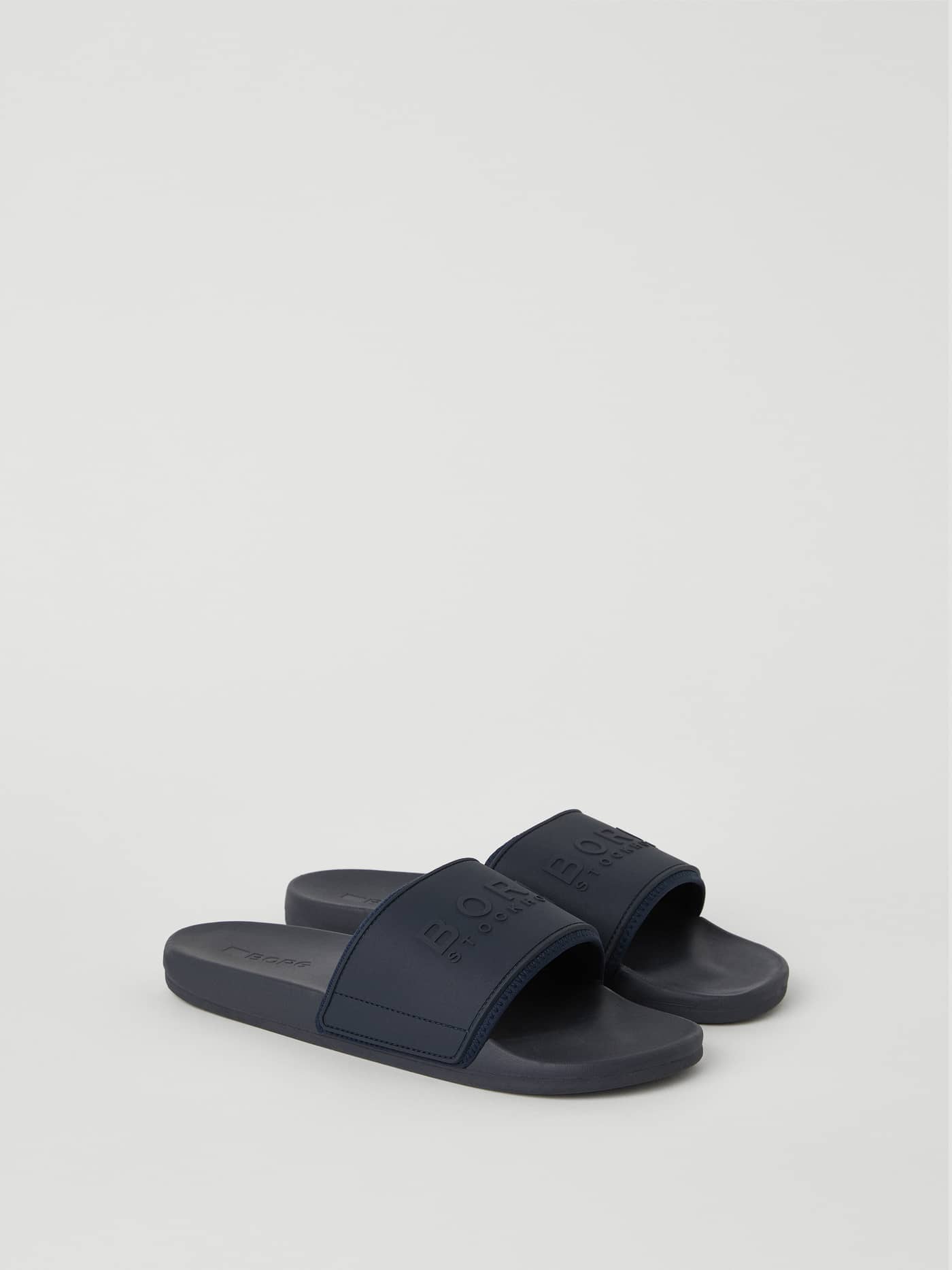 Men’s Sandal Romeo Logo in navy, featuring a tonal embossed TPU rubber strap and a comfortable EVA foam outsole. - Image 1