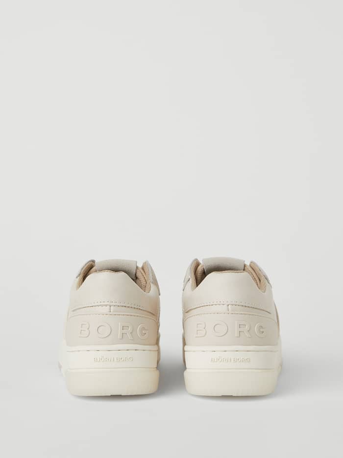 Women's Sneaker T2300 Tnl in Beige van kunstleer met tennis-geïnspireerde stijl en beige logo in reliëf, achteraanzicht. - Image 3