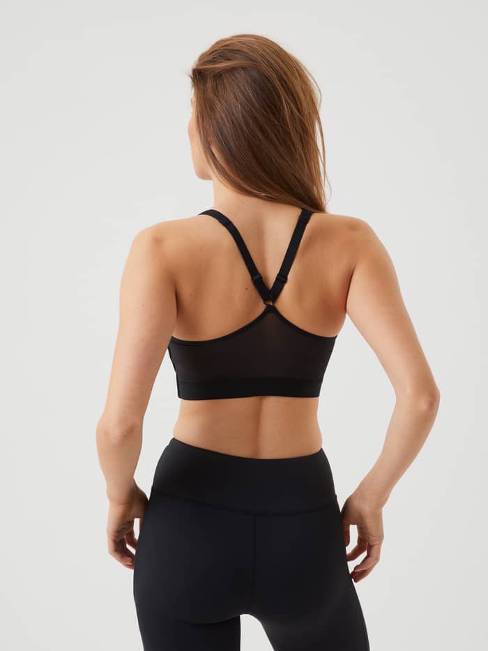 Rückansicht des Borg Mid V Support in Black Beauty (Schwarz) für Training mit Mesh-Rücken und verstellbaren Trägern. - Image 2