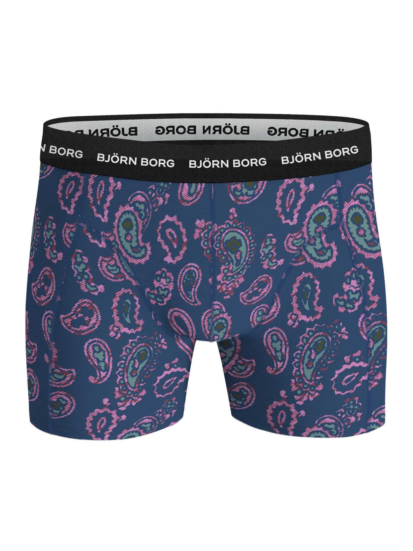 Cotton Stretch Boxer 5-pack in blue paisley featuring a black microfibre waistband with white logos. - Image 5