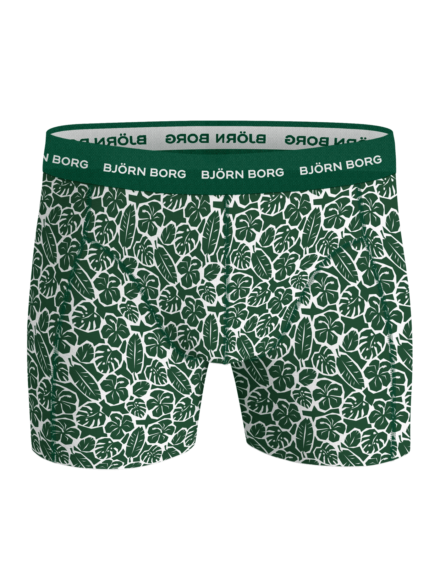 Cotton Stretch Boxer 5-pack boxer briefs for men featuring a green and white leaf print and a white logo waistband. - Image 5