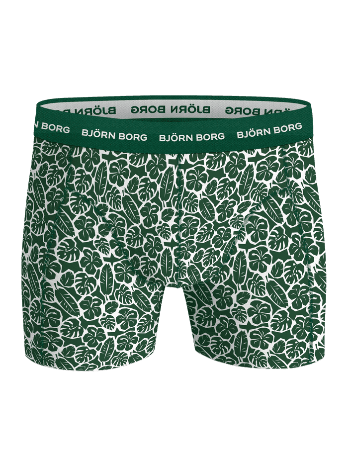 Cotton Stretch Boxer 5-pack pour homme en coton extensible avec imprimé feuilles vert et blanc et logo blanc. - Image 5