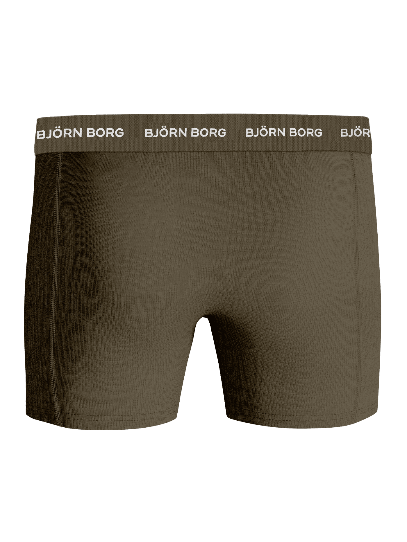Back view of the green Björn Borg Cotton Stretch Boxer 5-pack featuring functional boxer briefs with a white logo waistband. - Image 3