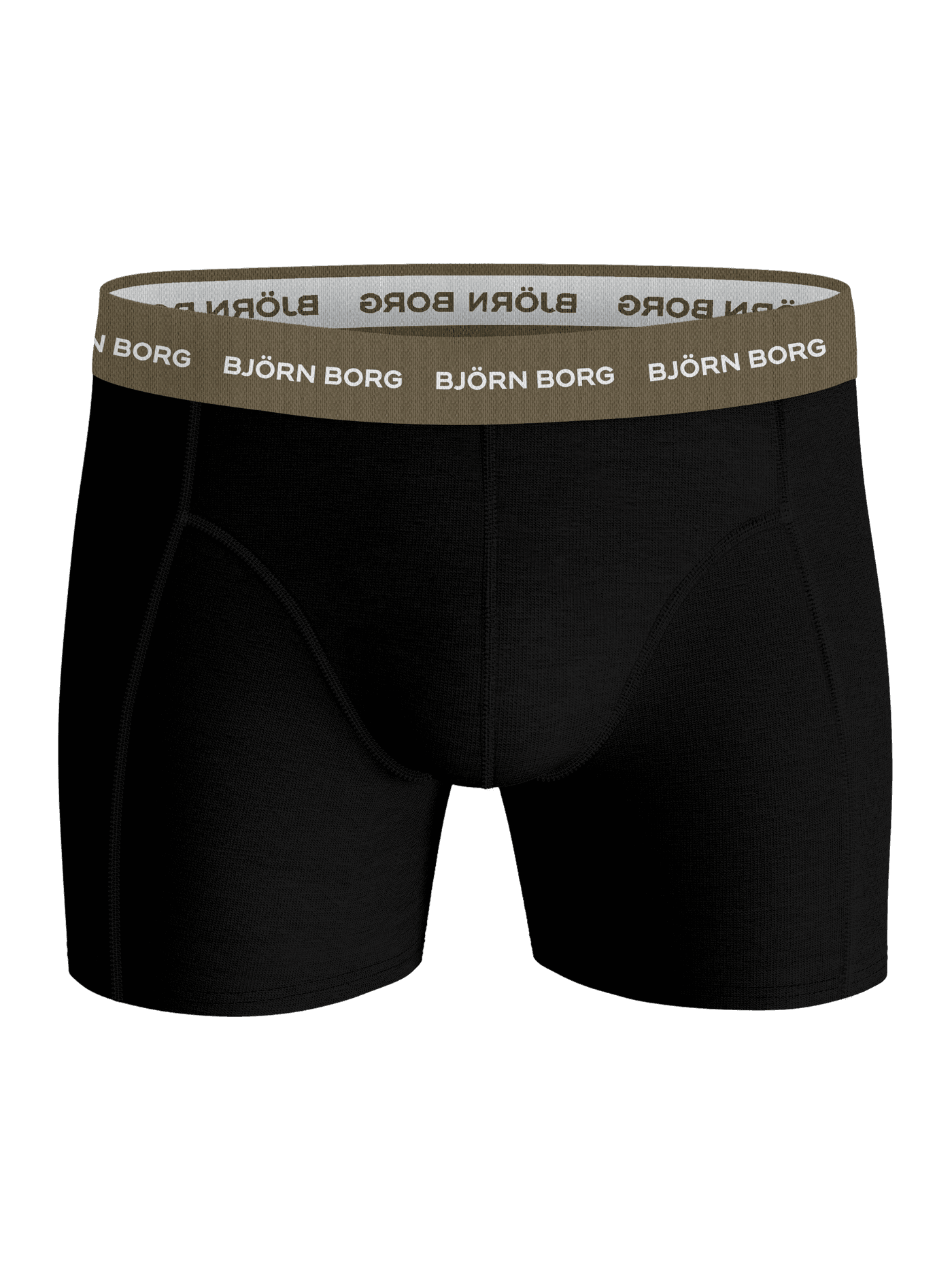 Front view of the black Cotton Stretch Boxer 5-pack boxer briefs in soft cotton with a green waistband and white logos. - Image 4