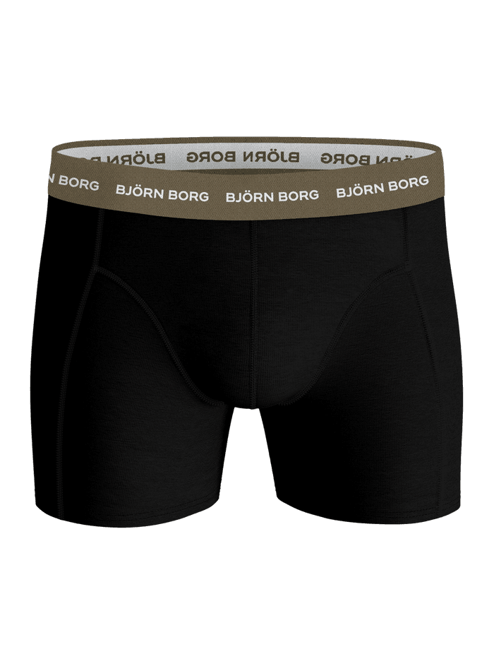 Vue de face du Cotton Stretch Boxer 5-pack noir en coton doux avec une ceinture verte et des logos blancs. - Image 4