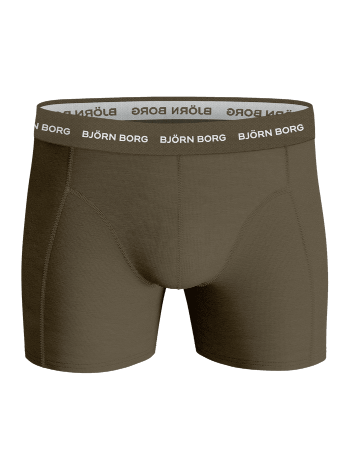 Vue de face du Cotton Stretch Boxer 5-pack vert en coton extensible avec ceinture à logo blanc. - Image 2