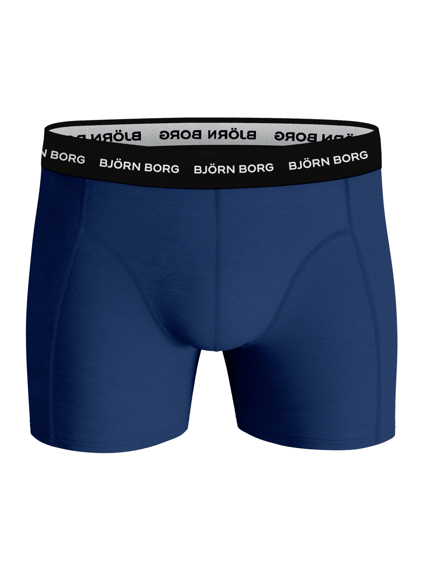 Front view of the blue Björn Borg Cotton Stretch Boxer 5-pack boxer briefs with a black logo waistband. - Image 2