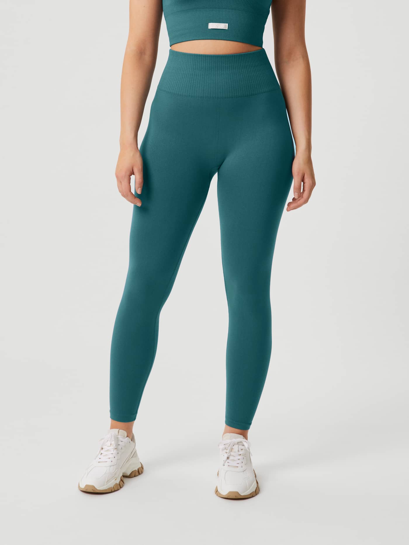 Studio Seamless Light Tights in Mallard Blue (Blauw) in vooraanzicht, met een flexibele hoge taille voor training. - Image 3