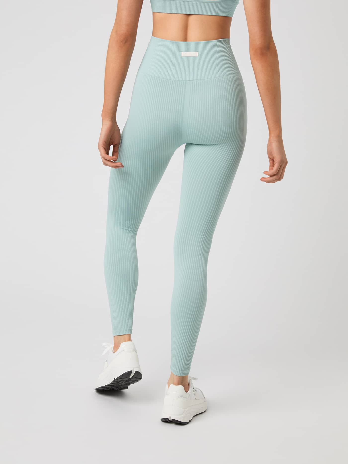 Studio Seamless Rib Tights i Gray Mist (Blå) sett bakfra, sømløs treningstights med ribbestrikk og god passform. - Image 4