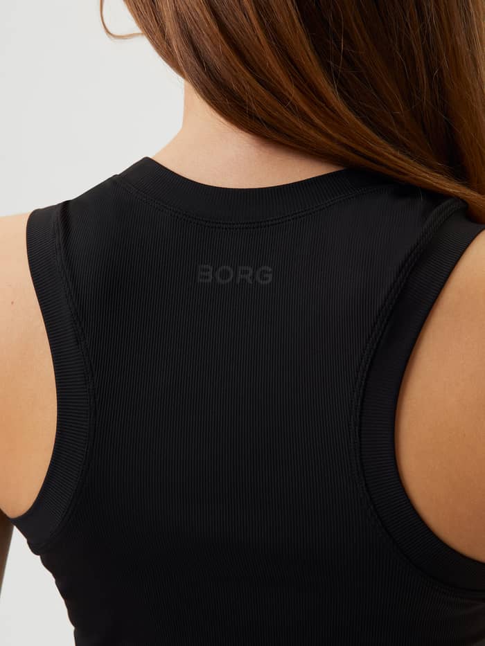 Vue arrière du Studio Rib Tank en Black Beauty (Noir) côtelé avec logo BORG ton sur ton pour l'entraînement. - Image 4