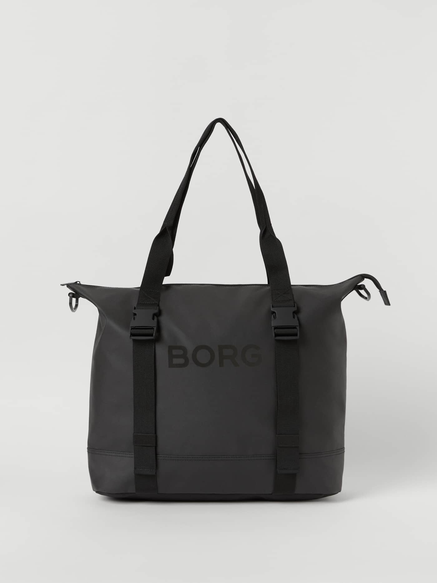 Vue de face du Borg Duffle Tote 28L en Black Beauty (Noir), un sac d’entraînement au fini mat caoutchouteux. - Image 1