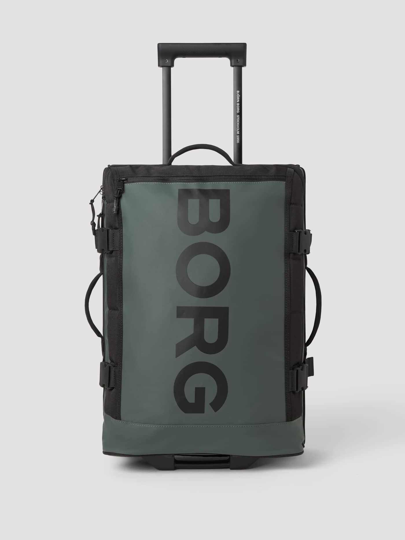 Front view of the Borg Travel Trolley S - 46L in Green with a large black logo and durable TPE-coated polyester. - Image 1