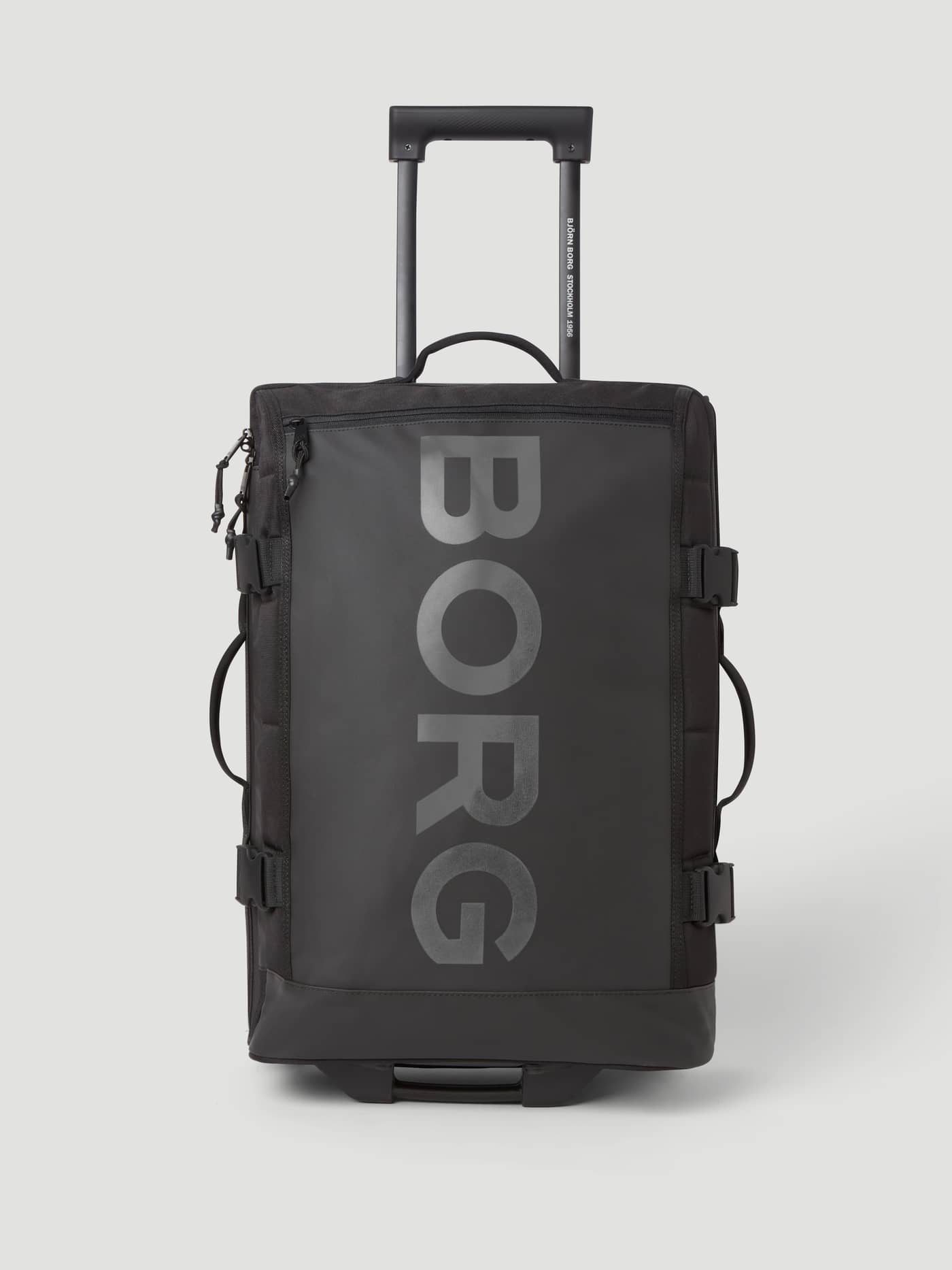 Front view of the Borg Travel Trolley S - 46L in Black Beauty (Black) featuring a durable TPE coating and a tonal logo. - Image 1