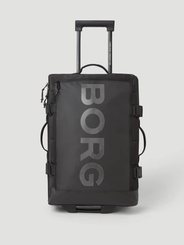 Front view of the Borg Travel Trolley S - 46L in Black Beauty (Black) featuring a durable TPE coating and a tonal logo.