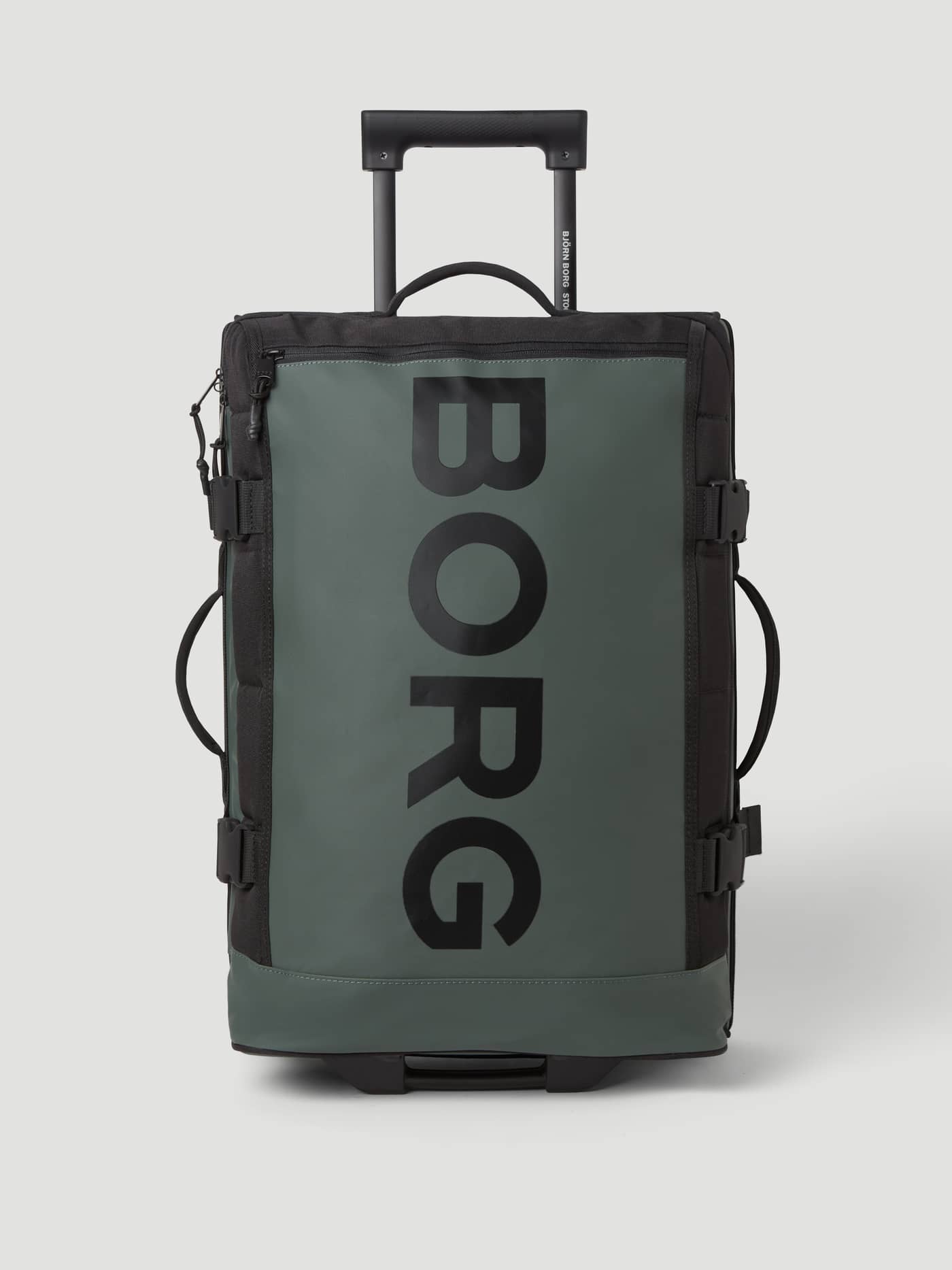 Front view of the Borg Travel Trolley S - 46L in green with a black logo and durable, weather-resistant TPE-coated fabric. - Image 2