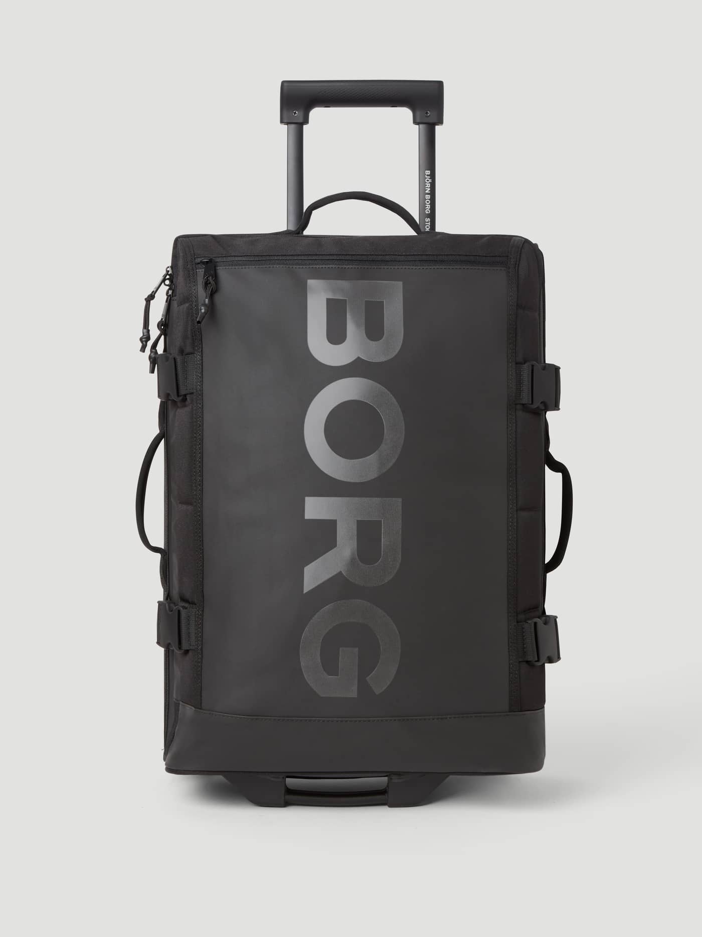 Front view of the Borg Travel Trolley S - 46L in Black Beauty (Black) featuring durable TPE-coated polyester. - Image 2