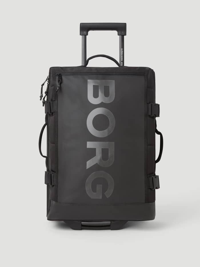 Borg Travel Trolley S - 46L in Black Beauty (Zwart) van TPE-gecoat polyester met een zwarte logoprint in vooraanzicht. - Image 2