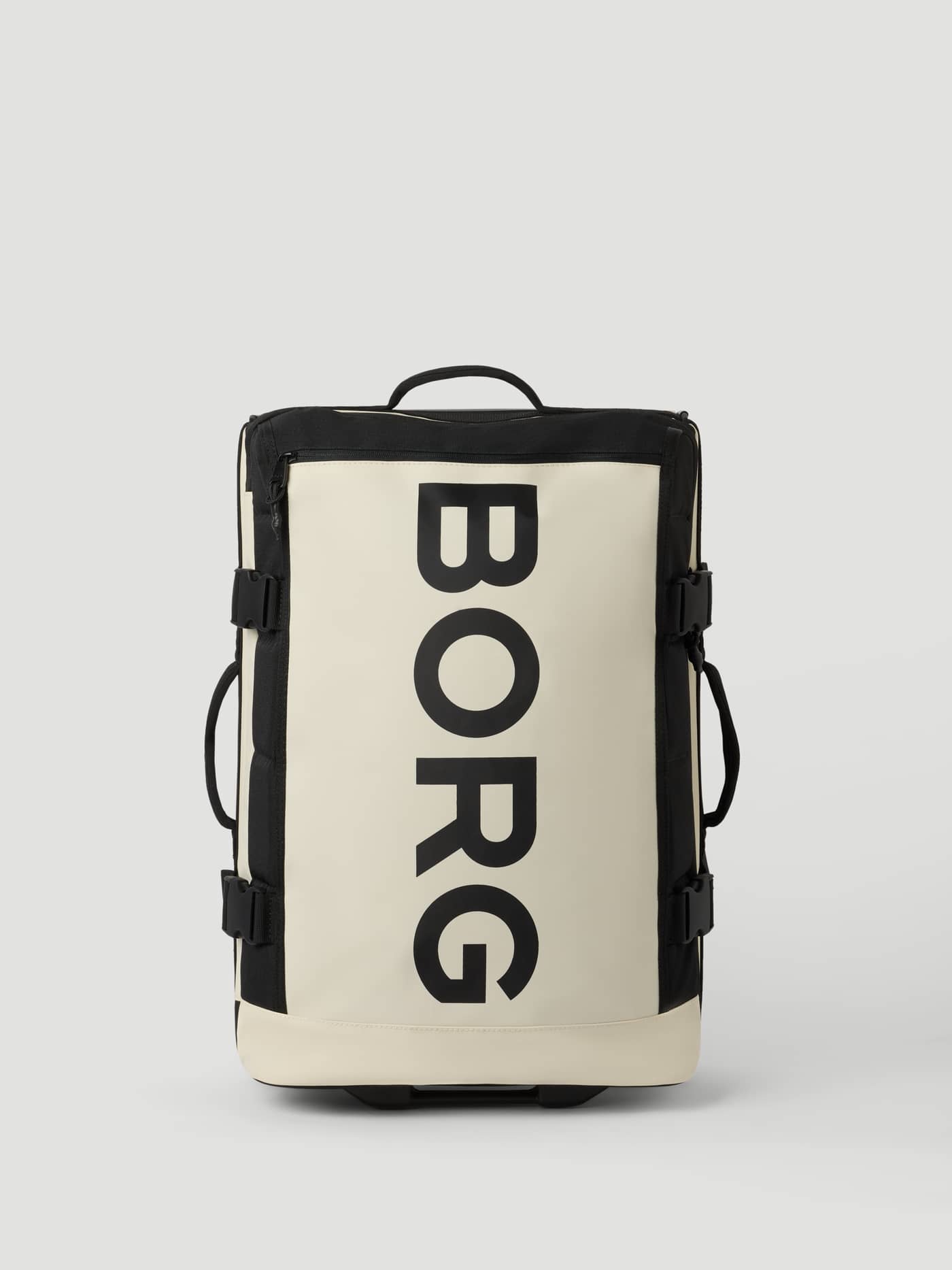 Bone White (White) Borg Travel Trolley S - 46L featuring a large black logo on durable TPE-coated material for travel. - Image 2