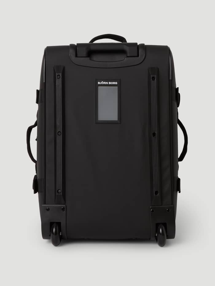 Borg Travel Trolley L - 80L in Black Beauty (Zwart), achteraanzicht met TPE-gecoat polyester, wielen en wit logo. - Image 3