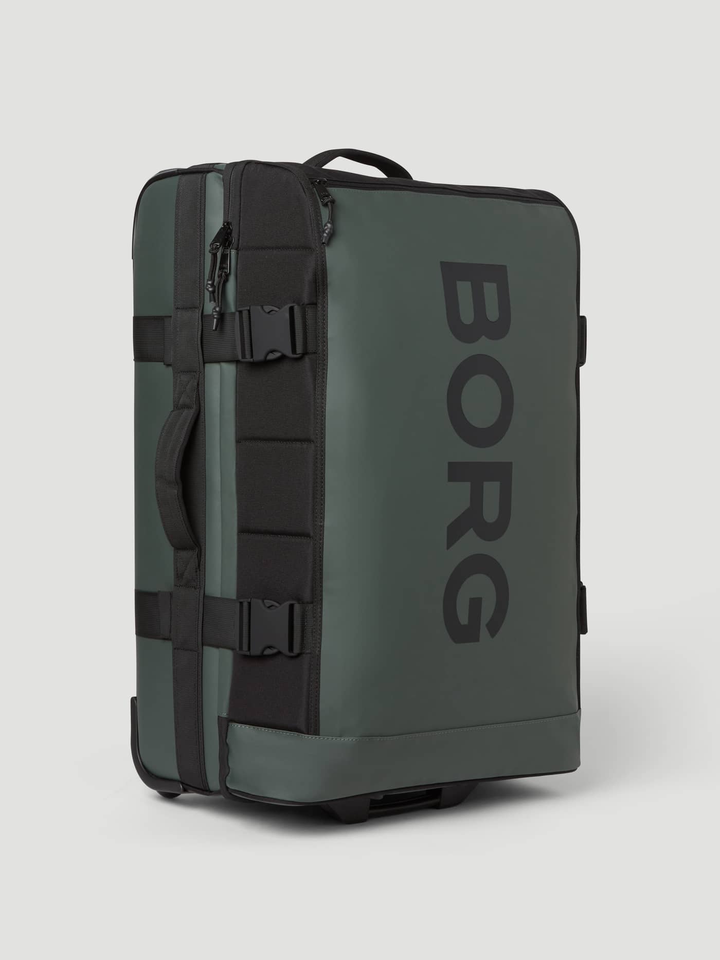 Borg Travel Trolley L - 80L in Grün aus strapazierfähigem TPE-beschichtetem Material mit Seitenclips und großem Logo. - Image 2